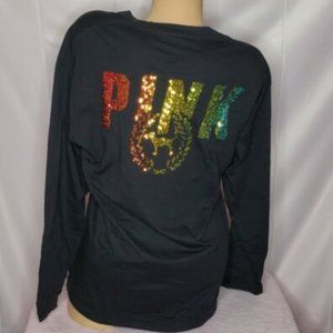 PINK Rainbow Bling Logo Crew Long Sleeve Tee